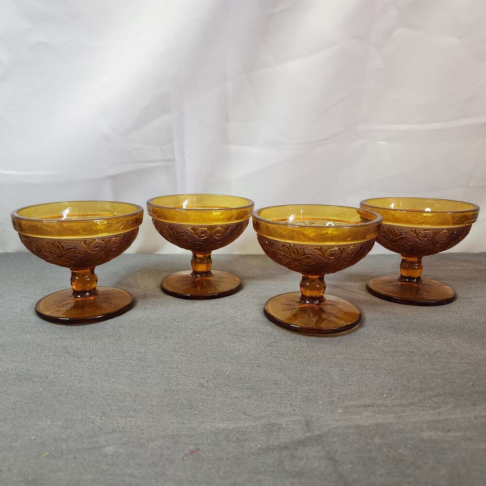 Vintage Amber Indiana Glass Tiara Exclusives Footed Sherbet 3 1/4" tall, qty 4